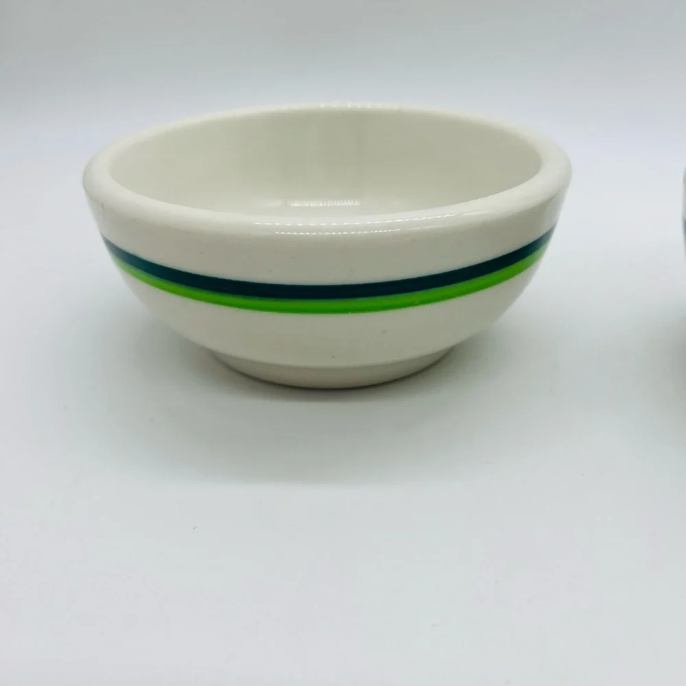 Wallace China California U.S.A. Striped Set of 2 Ceramic Bowls - Green and Blue